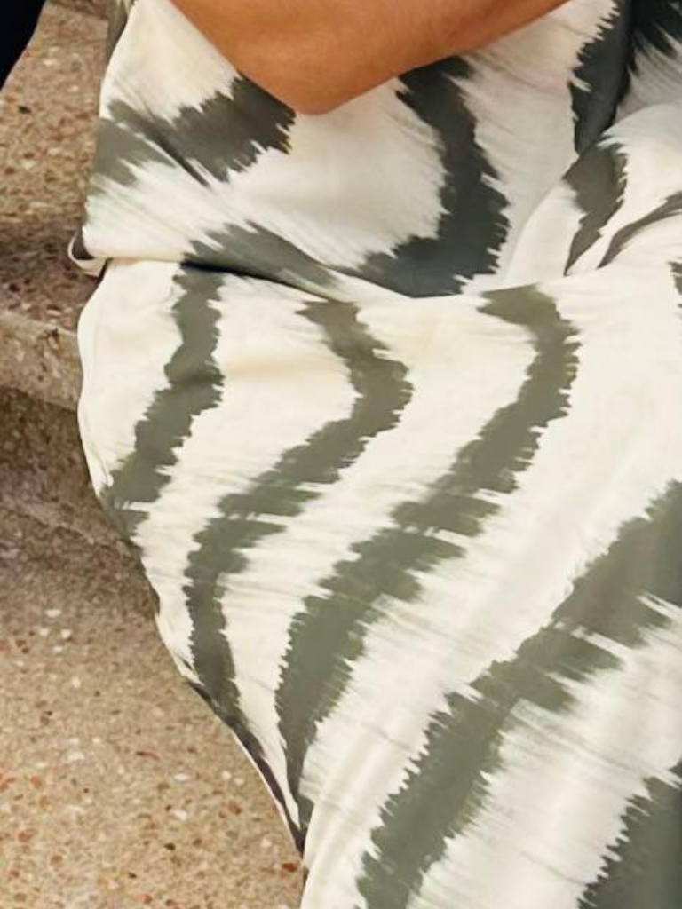 Detail shot of printed fabric on San Juan Maxi Dress – soft, lightweight material with coastal wave design