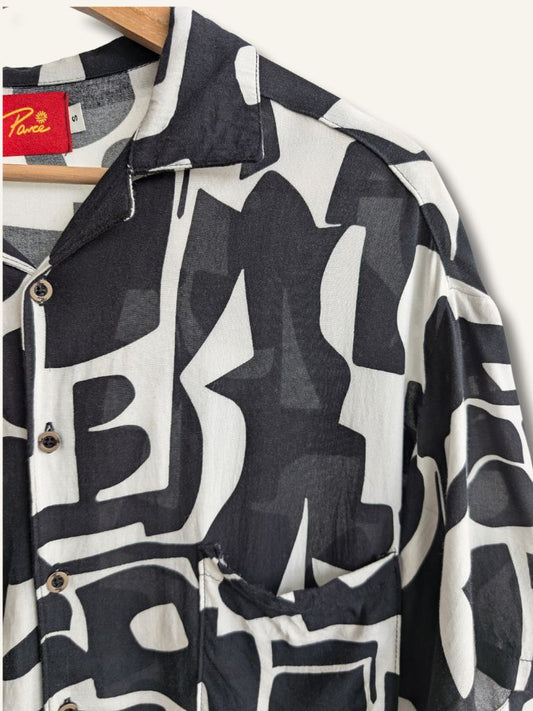Black and White palm print camp shirt – men’s tropical button-up made in Colombia