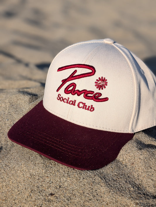 Parce Social Club Hat – beige embroidered baseball cap with red logo