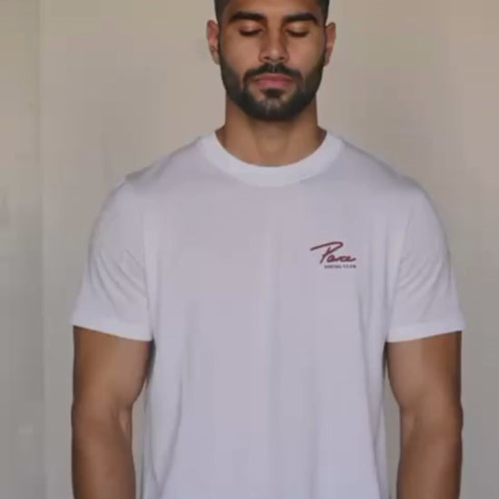 Model wearing Parce Social Club T-shirt featuring high-quality raised silicone design