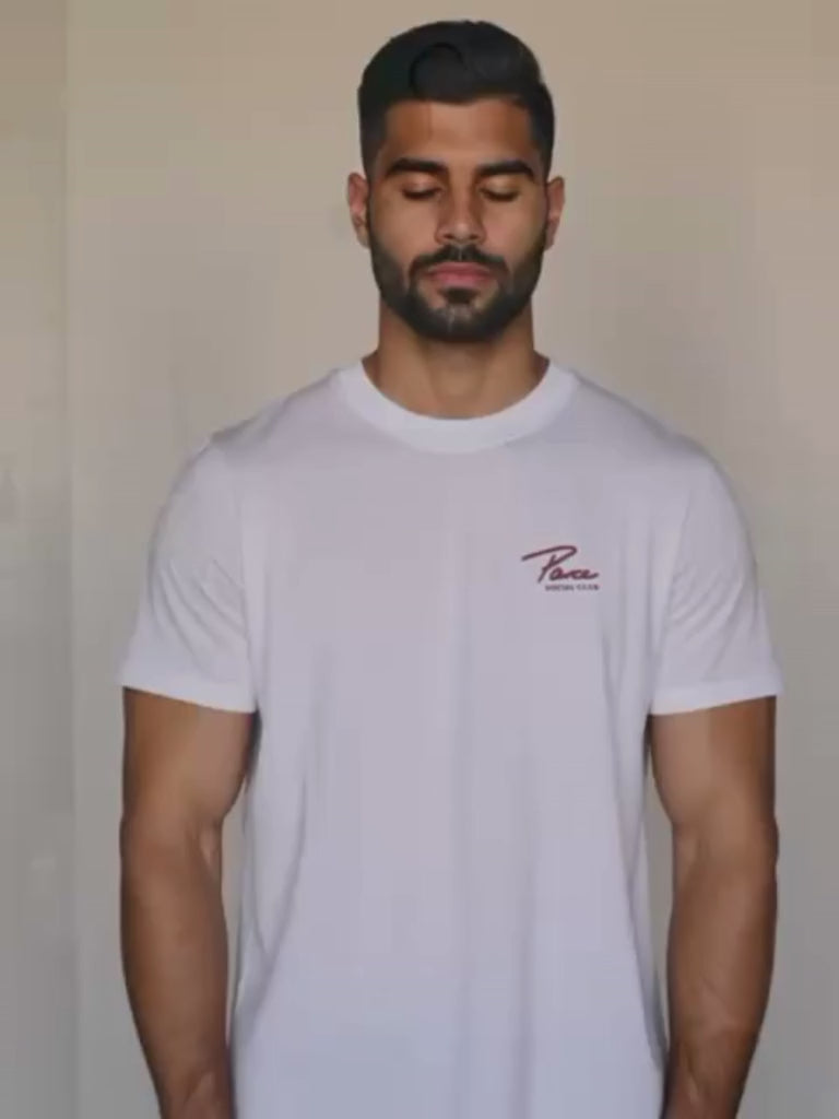Model wearing Parce Social Club T-shirt featuring high-quality raised silicone design